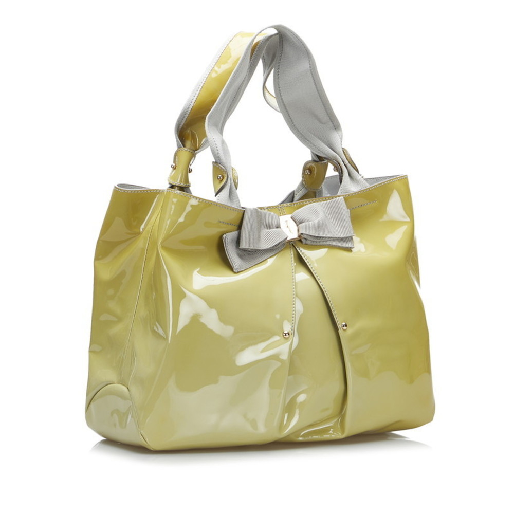 Salvatore Ferragamo Vala ribbon handbag tote bag AU-21 B665 beige gray khaki ... - Picture 2 of 12